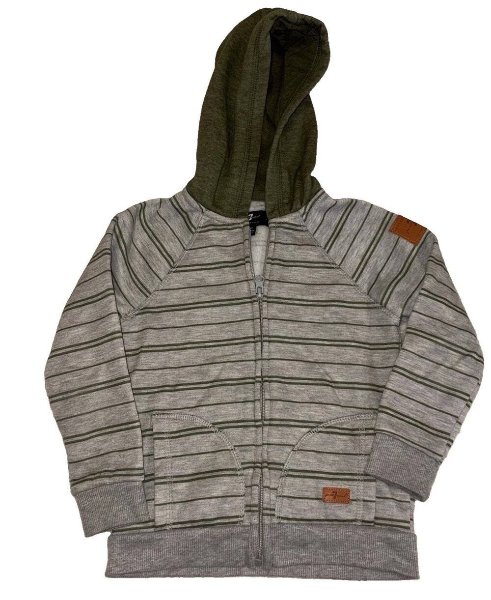 7 For All Mankind Kids 4T Striped Full Zip Hoodie Gray Olive Green Jacket